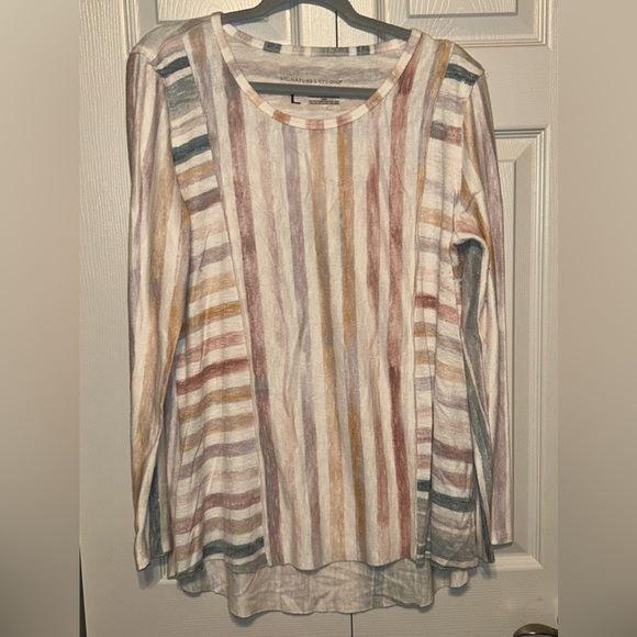 Signature Studio Cream Striped Long Sleeve Comfy Shirt‎ Size Large - Picture 1 of 3